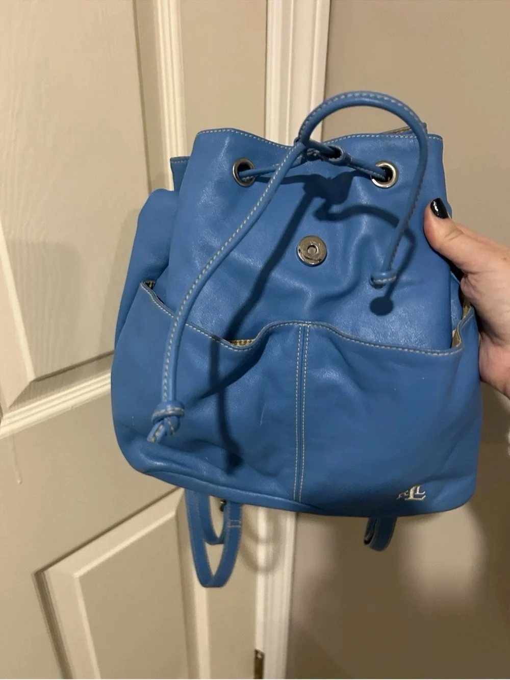 VTG Ralph Lauren Sky Blue Leather Backpack
